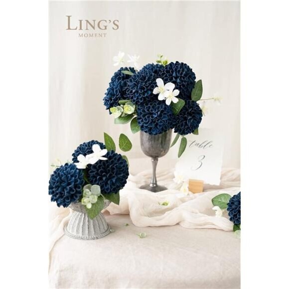 Navy Blue Fake Flowers 25pcs DIY Wedding Bouquet Centerpiece Decor Stems - Picture 3 of 7